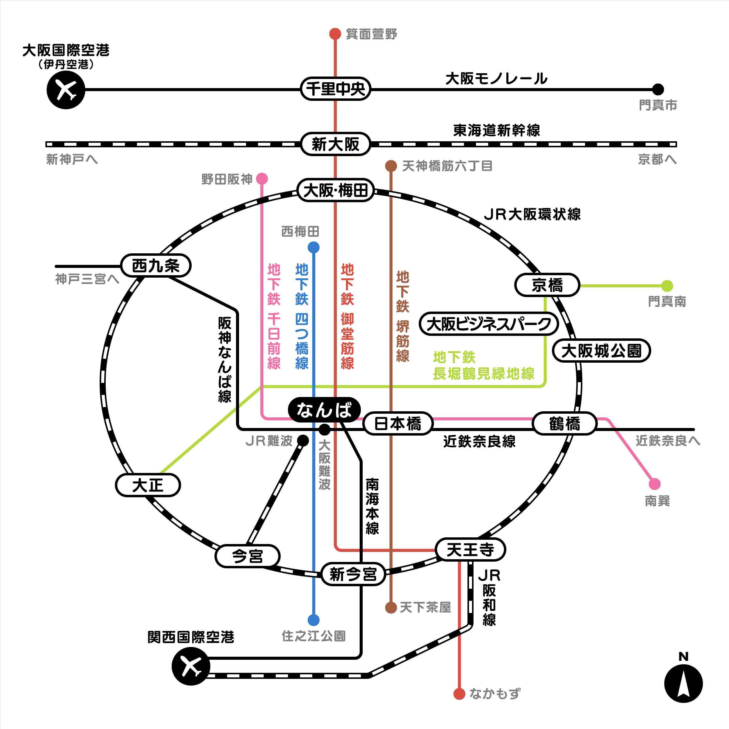 なんぼ中心路線図